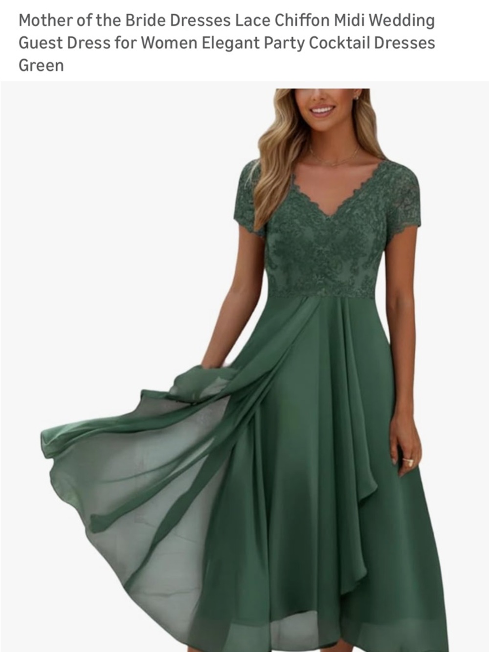 Elegant Lace Chiffon Midi Dress for Women - Green